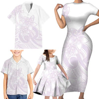 Polynesian Tribal Plumeria Lotu Tamaiti Family Matching Short Sleeve Bodycon Dress and Hawaiian Shirt Pastel Mauve - Polynesian Pride