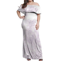 Polynesian Tribal Plumeria Lotu Tamaiti Off Shoulder Maxi Dress Pastel Mauve - Polynesian Pride