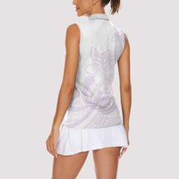 Polynesian Tribal Plumeria Lotu Tamaiti Women Sleeveless Polo Shirt Pastel Mauve - Polynesian Pride