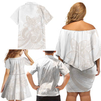 Polynesian Tribal Plumeria Lotu Tamaiti Family Matching Off Shoulder Short Dress and Hawaiian Shirt Pastel Nude - Polynesian Pride