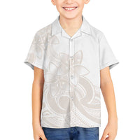 Polynesian Tribal Plumeria Lotu Tamaiti Family Matching Off Shoulder Short Dress and Hawaiian Shirt Pastel Nude - Polynesian Pride