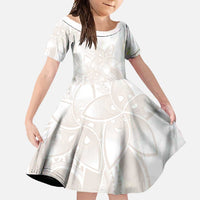 Polynesian Tribal Plumeria Lotu Tamaiti Family Matching Short Sleeve Bodycon Dress and Hawaiian Shirt Pastel Nude - Polynesian Pride