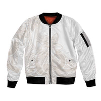 Polynesian Tribal Plumeria Lotu Tamaiti Sleeve Zip Bomber Jacket Pastel Nude LT9 Unisex Nude - Polynesian Pride