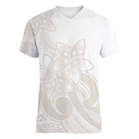 Polynesian Tribal Plumeria Lotu Tamaiti Women V-Neck T-Shirt Pastel Nude - Polynesian Pride
