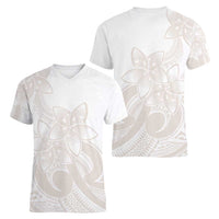 Polynesian Tribal Plumeria Lotu Tamaiti Women V-Neck T-Shirt Pastel Nude - Polynesian Pride