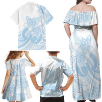 Polynesian Tribal Plumeria Lotu Tamaiti Family Matching Off Shoulder Maxi Dress and Hawaiian Shirt Pastel Sky Blue - Polynesian Pride