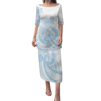 Polynesian Tribal Plumeria Lotu Tamaiti Family Matching Puletasi and Hawaiian Shirt Pastel Sky Blue - Polynesian Pride