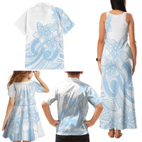 Polynesian Tribal Plumeria Lotu Tamaiti Family Matching Tank Maxi Dress and Hawaiian Shirt Pastel Sky Blue - Polynesian Pride