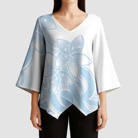 Polynesian Tribal Plumeria Lotu Tamaiti Kimono Sleeve Blouse Pastel Sky Blue - Polynesian Pride