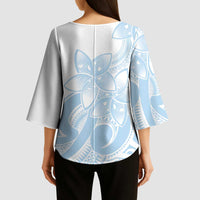 Polynesian Tribal Plumeria Lotu Tamaiti Kimono Sleeve Blouse Pastel Sky Blue - Polynesian Pride