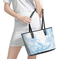 Polynesian Tribal Plumeria Lotu Tamaiti Leather Tote Bag Pastel Sky Blue LT9 - Polynesian Pride