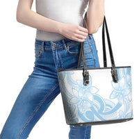 Polynesian Tribal Plumeria Lotu Tamaiti Leather Tote Bag Pastel Sky Blue LT9 - Polynesian Pride