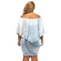 Polynesian Tribal Plumeria Lotu Tamaiti Off Shoulder Short Dress Pastel Sky Blue - Polynesian Pride