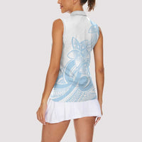 Polynesian Tribal Plumeria Lotu Tamaiti Women Sleeveless Polo Shirt Pastel Sky Blue - Polynesian Pride
