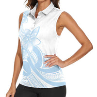 Polynesian Tribal Plumeria Lotu Tamaiti Women Sleeveless Polo Shirt Pastel Sky Blue - Polynesian Pride