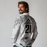 2026 Autumn Rugby Nations New Zealand Custom Long Sleeve Polo Shirt White Kowhaiwhai Maori Tribal Taniko Motif