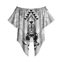 2026 Autumn Rugby Nations New Zealand Custom Off Shoulder Wrap Waist Top White Kowhaiwhai Maori Tribal Taniko Motif