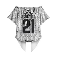 2026 Autumn Rugby Nations New Zealand Custom Off Shoulder Wrap Waist Top White Kowhaiwhai Maori Tribal Taniko Motif