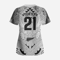 2026 Autumn Rugby Nations New Zealand Custom Scrub Top White Kowhaiwhai Maori Tribal Taniko Motif
