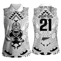 2026 Autumn Rugby Nations New Zealand Custom Women Sleeveless Polo Shirt White Kowhaiwhai Maori Tribal Taniko Motif