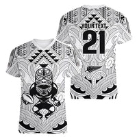 2026 Autumn Rugby Nations New Zealand Custom Women V-Neck T-Shirt White Kowhaiwhai Maori Tribal Taniko Motif