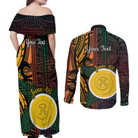 Personalised Shefa Day Couples Matching Off Shoulder Maxi Dress and Long Sleeve Button Shirt Happy June 18 Vanuatu Province
