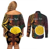 Personalised Shefa Day Couples Matching Off Shoulder Short Dress and Long Sleeve Button Shirt Happy June 18 Vanuatu Province