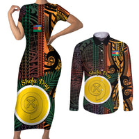 Personalised Shefa Day Couples Matching Short Sleeve Bodycon Dress and Long Sleeve Button Shirt Happy June 18 Vanuatu Province