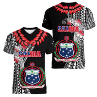 Polynesian Pride Samoa Women V Neck T Shirt Ula Fala Mix Samoan Tribal Black Version LT14 - Polynesian Pride