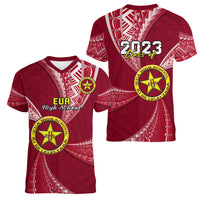 Personalised Tonga Eua High School Women V Neck T Shirt Class Of Year Tongan Ngatu Pattern LT14 - Polynesian Pride