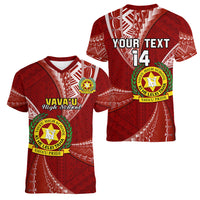 Personalised Tonga Vavau High School Women V Neck T Shirt Tongan Ngatu Pattern LT14 - Polynesian Pride