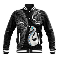 Personalised New Zealand Baseball Jacket Aotearoa Silver Fern With Manaia Maori Unique Black LT14 Unisex Black - Polynesian Pride
