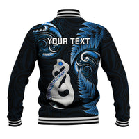 Personalised New Zealand Baseball Jacket Aotearoa Silver Fern With Manaia Maori Unique Blue LT14 - Polynesian Pride