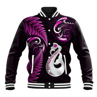Personalised New Zealand Baseball Jacket Aotearoa Silver Fern With Manaia Maori Unique Pink LT14 Unisex Pink - Polynesian Pride
