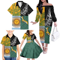 Personalised Rugby 2025 Championship Family Matching Off The Shoulder Long Sleeve Dress and Hawaiian Shirt Combination of Southern Hemisphere Countries - Polynesian Pride
