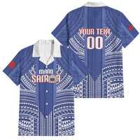 Custom Manu Samoa Rugby 2026 Family Matching Long Sleeve Bodycon Dress and Hawaiian Shirt Samoan Pattern LT14 Dad's Shirt - Short Sleeve Blue - Polynesian Pride