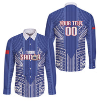 Custom Manu Samoa Rugby 2026 Family Matching Long Sleeve Bodycon Dress and Hawaiian Shirt Samoan Pattern LT14 Dad's Shirt - Long Sleeve Blue - Polynesian Pride
