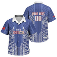 Custom Manu Samoa Rugby 2026 Family Matching Short Sleeve Bodycon Dress and Hawaiian Shirt Samoan Pattern LT14 Son's Shirt Blue - Polynesian Pride