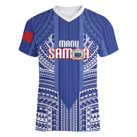 Custom Manu Samoa Rugby 2026 Women V-Neck T-Shirt Samoan Pattern