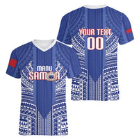 Custom Manu Samoa Rugby 2026 Women V-Neck T-Shirt Samoan Pattern