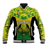 Papua New Guinea Rugby Baseball Jacket Enga Mioks PNG Polynesian Pattern LT14 Unisex Green - Polynesian Pride