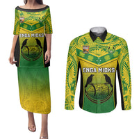 Papua New Guinea Rugby Couples Matching Puletasi Dress and Long Sleeve Button Shirts Enga Mioks PNG Polynesian Pattern LT14 Green - Polynesian Pride