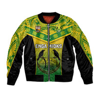 Custom Papua New Guinea Rugby Bomber Jacket Enga Mioks PNG Polynesian Pattern LT14 Unisex Green - Polynesian Pride