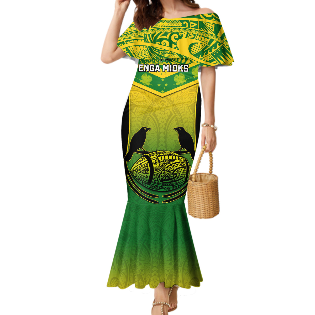 Custom Papua New Guinea Rugby Mermaid Dress Enga Mioks PNG Polynesian Pattern LT14 Women Green - Polynesian Pride