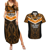 Papua New Guinea Rugby Couples Matching Summer Maxi Dress and Hawaiian Shirt Lae Snax Tigers PNG Polynesian Pattern LT14 Orange - Polynesian Pride