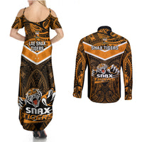 Papua New Guinea Rugby Couples Matching Summer Maxi Dress and Long Sleeve Button Shirts Lae Snax Tigers PNG Polynesian Pattern LT14 - Polynesian Pride
