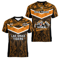 Papua New Guinea Rugby Women V Neck T Shirt Lae Snax Tigers PNG Polynesian Pattern LT14 - Polynesian Pride
