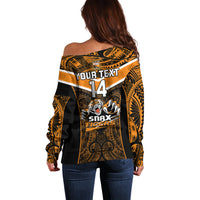 Custom Papua New Guinea Rugby Off Shoulder Sweater Lae Snax Tigers PNG Polynesian Pattern LT14 - Polynesian Pride