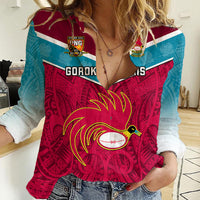 Custom Papua New Guinea Rugby Women Casual Shirt Goroka Lahanis PNG Polynesian Pattern LT14 Female Red - Polynesian Pride