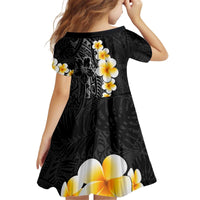 Black Tropical Plumeria With Galaxy Polynesian Art Kid Short Sleeve Dress